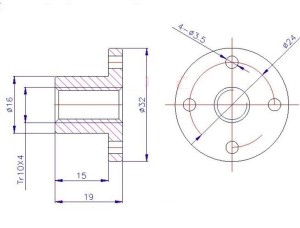 Гайка ходового винта 10мм с шагом 2мм